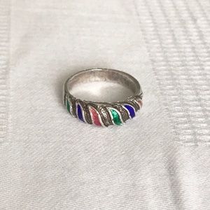 Vintage Sterling Silver Pinky Ring Enamel Size 3
